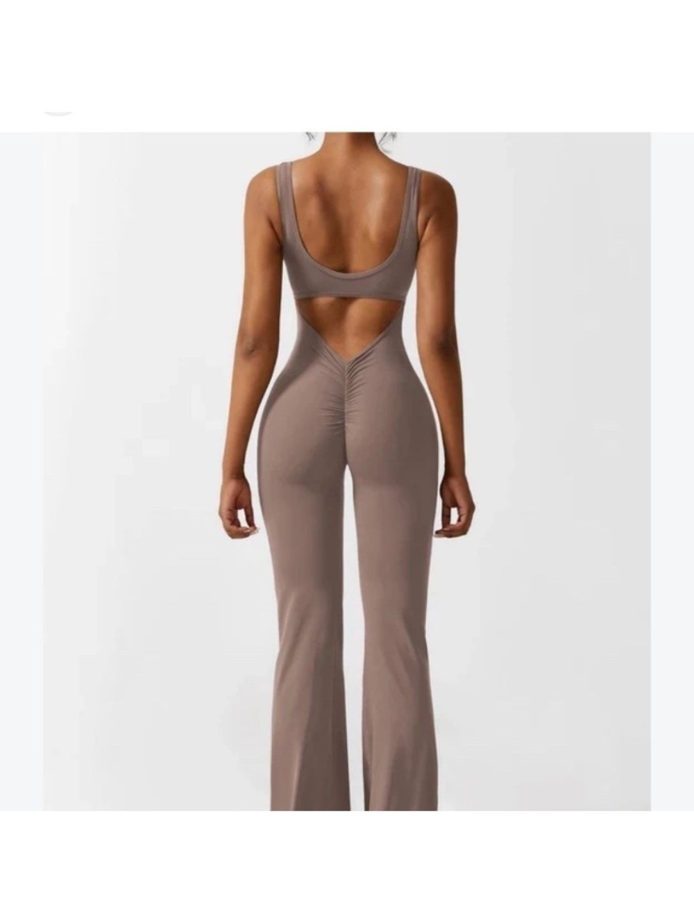 Women's Taupe Sleeveless Cutout Jumpsuit with Flared Legs